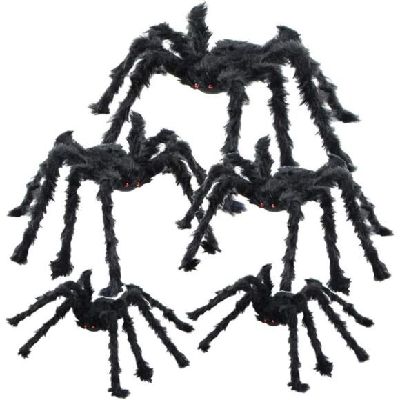 5pcs Halloween Spider Gaint Hairy Spider with Red Eyes,Bendable Legs Halloween - Picture 1 of 7